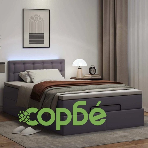 Османско легло с матраци и LED осветление, 120x200 см, сива изкуствена кожа ➤ топ цена ➤ sorbe.bg