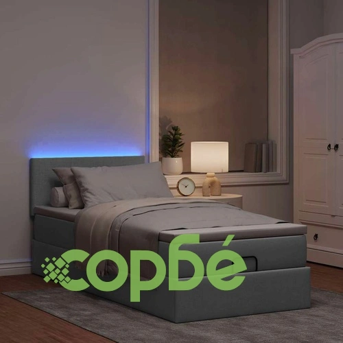 Легло тип Османка с матрак и LED осветление, 90x190 см, светлосив плат ➤ топ цена ➤ sorbe.bg