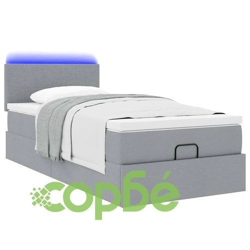 Легло тип Османка с матрак и LED осветление, 90x190 см, светлосив плат ➤ топ цена ➤ sorbe.bg