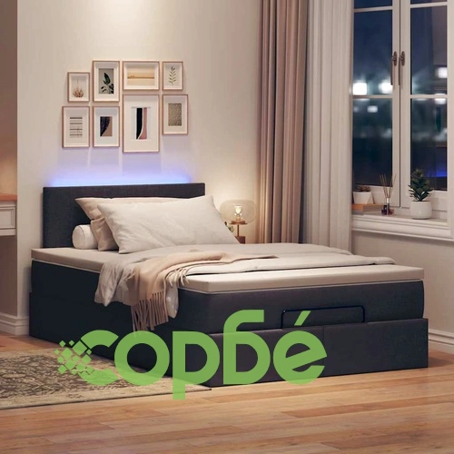Османска легло с матрак и LED, тъмнокафяво, 120x200 см, плат ➤ топ цена ➤ sorbe.bg