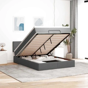 Легло с османски механизъм, матрак и LED осветление, 140x200 см, тъмносив плат