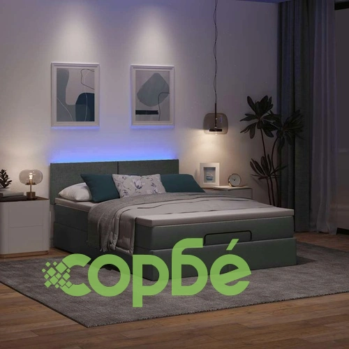 Легло с османски механизъм, матрак и LED осветление, 140x200 см, тъмносив плат ➤ топ цена ➤ sorbe.bg