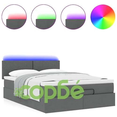 Легло с османски механизъм, матрак и LED осветление, 140x200 см, тъмносив плат ➤ топ цена ➤ sorbe.bg