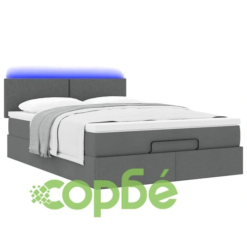 Легло с османски механизъм, матрак и LED осветление, 140x200 см, тъмносив плат ➤ топ цена ➤ sorbe.bg