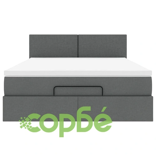 Легло с османски механизъм, матрак и LED осветление, 140x200 см, тъмносив плат ➤ топ цена ➤ sorbe.bg