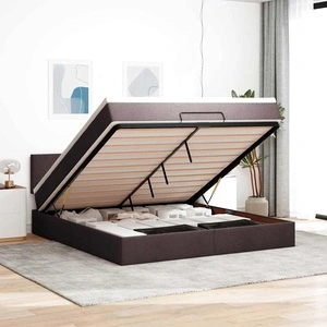 Тъмнокафяво Османско легло с матрак и LED осветление, 160x200 см, текстилна тапицерия