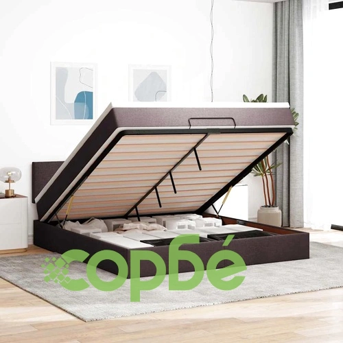 Тъмнокафяво Османско легло с матрак и LED осветление, 160x200 см, текстилна тапицерия ➤ топ цена ➤ sorbe.bg