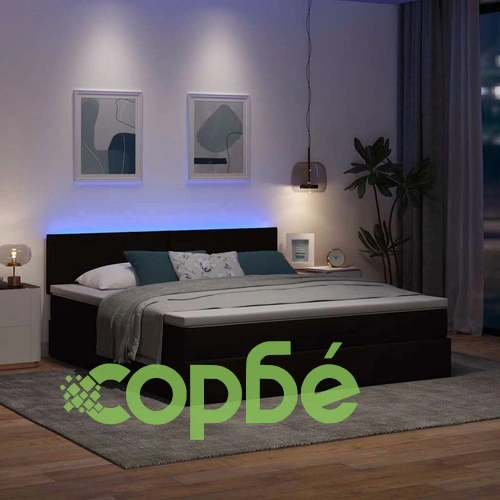 Тъмнокафяво Османско легло с матрак и LED осветление, 160x200 см, текстилна тапицерия ➤ топ цена ➤ sorbe.bg