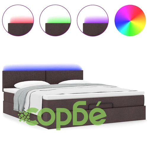 Тъмнокафяво Османско легло с матрак и LED осветление, 160x200 см, текстилна тапицерия ➤ топ цена ➤ sorbe.bg