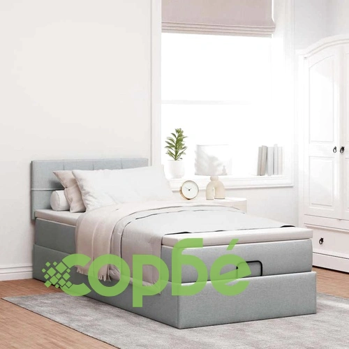 Османско легло с матрак и LED осветление, 80x200 см, светлосив плат ➤ топ цена ➤ sorbe.bg