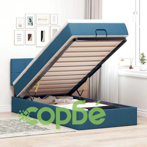 Османска спалня с матрак и LED осветление, 80x200 см, син плат ➤ топ цена ➤ sorbe.bg