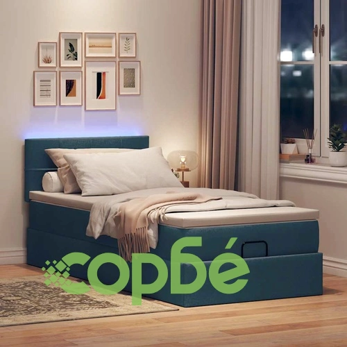 Османска спалня с матрак и LED осветление, 80x200 см, син плат ➤ топ цена ➤ sorbe.bg