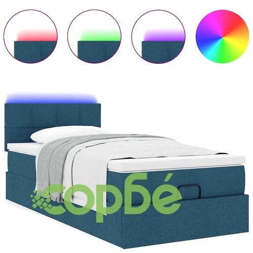 Османска спалня с матрак и LED осветление, 80x200 см, син плат ➤ топ цена ➤ sorbe.bg