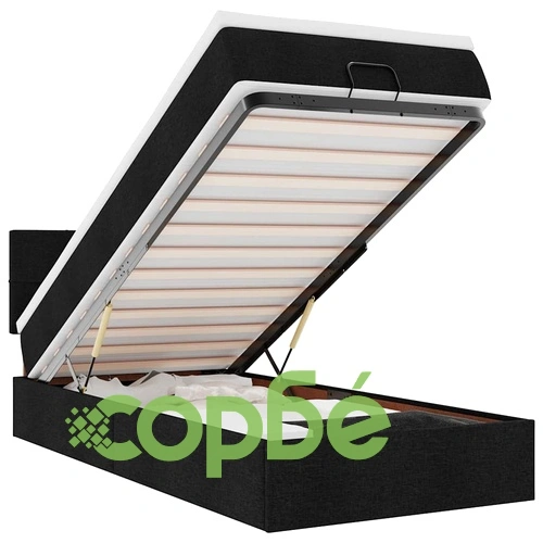 Легло тип Османка с матрак и LED осветление, черно, 90x190 см, текстилна тапицерия ➤ топ цена ➤ sorbe.bg