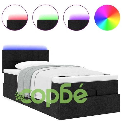 Легло тип Османка с матрак и LED осветление, черно, 90x190 см, текстилна тапицерия ➤ топ цена ➤ sorbe.bg