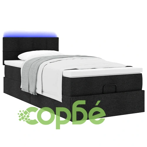 Легло тип Османка с матрак и LED осветление, черно, 90x190 см, текстилна тапицерия ➤ топ цена ➤ sorbe.bg