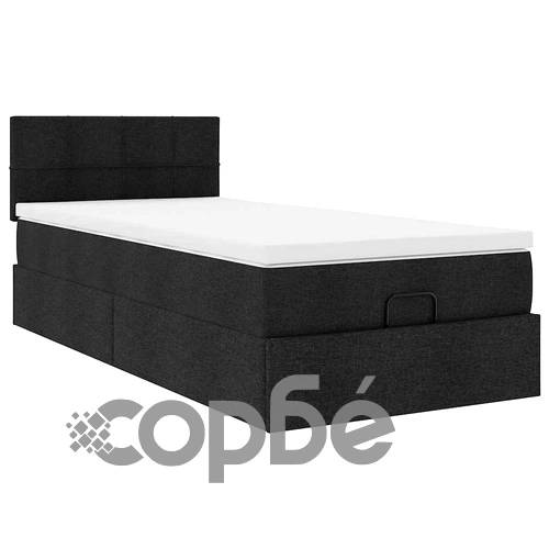 Легло тип Османка с матрак и LED осветление, черно, 90x190 см, текстилна тапицерия ➤ топ цена ➤ sorbe.bg