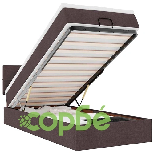 Легло тип Османска с матрак, топ матрак и LED осветление, 90x200 см, тъмнокафяв плат ➤ топ цена ➤ sorbe.bg