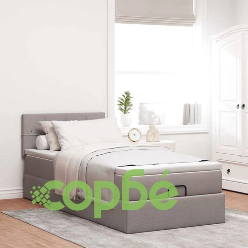 Легло тип Османка с матрак и LED осветление, 100x200 см, таупе, полиестерен плат ➤ топ цена ➤ sorbe.bg