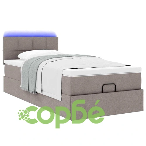Легло тип Османка с матрак и LED осветление, 100x200 см, таупе, полиестерен плат ➤ топ цена ➤ sorbe.bg