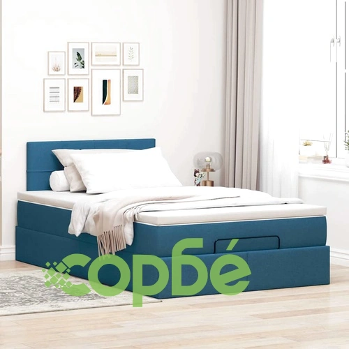 Османско легло с матрак и LED осветление, синьо, 120x190 см, плат ➤ топ цена ➤ sorbe.bg