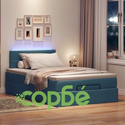 Легло тип Османка с матрак и LED осветление, 120x200 см, син плат ➤ топ цена ➤ sorbe.bg