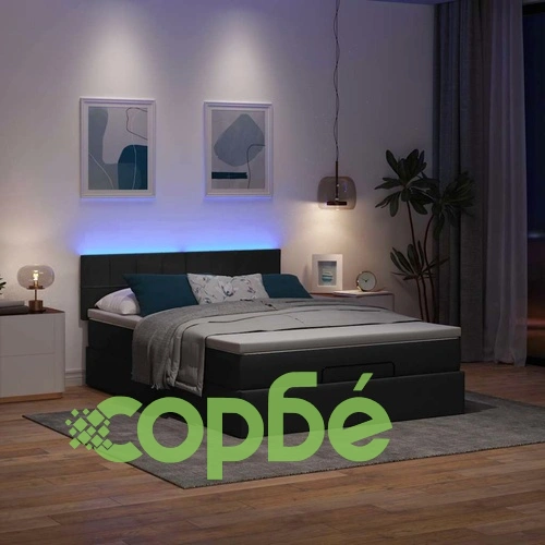 Османско легло с матрак и LED осветление, черно, 140x200 см, полиестерен плат ➤ топ цена ➤ sorbe.bg