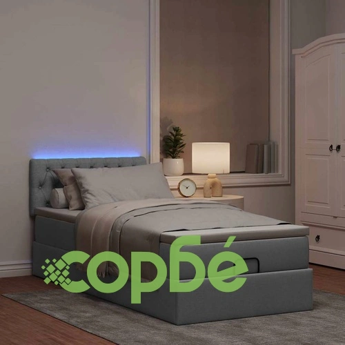 Легло тип Османка с матрак и LED осветление, светлосиво, 80x200 см, полиестерен плат ➤ топ цена ➤ sorbe.bg