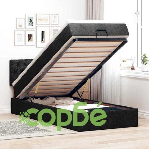 Легло Тип Османка с Матрак и LED Осветление, 80x200 см, Черен Плат ➤ топ цена ➤ sorbe.bg