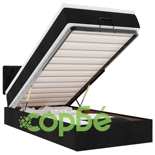 Легло Тип Османка с Матрак и LED Осветление, 80x200 см, Черен Плат ➤ топ цена ➤ sorbe.bg