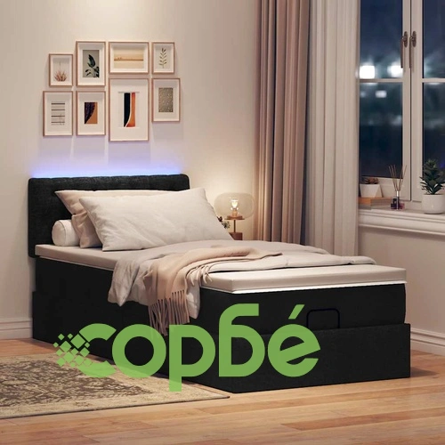 Легло Тип Османка с Матрак и LED Осветление, 80x200 см, Черен Плат ➤ топ цена ➤ sorbe.bg