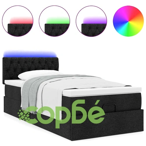 Легло Тип Османка с Матрак и LED Осветление, 80x200 см, Черен Плат ➤ топ цена ➤ sorbe.bg