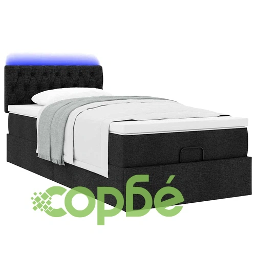 Легло Тип Османка с Матрак и LED Осветление, 80x200 см, Черен Плат ➤ топ цена ➤ sorbe.bg