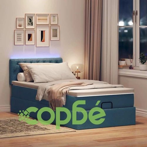 Османско легло с матрак и LED осветление, 90x190 см, син плат ➤ топ цена ➤ sorbe.bg