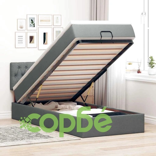 Легло тип Османка с матрак и LED осветление, 90x200 см, тъмносив плат ➤ топ цена ➤ sorbe.bg
