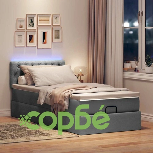 Легло тип Османка с матрак и LED осветление, 90x200 см, тъмносив плат ➤ топ цена ➤ sorbe.bg
