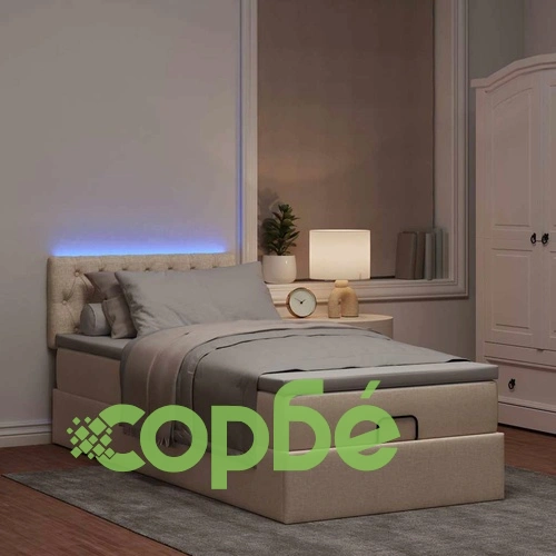 Легло тип Османка с матрак и LED осветление, 90x200 см, кремав плат ➤ топ цена ➤ sorbe.bg