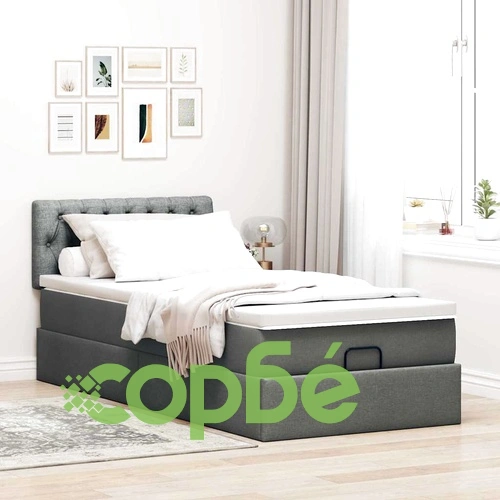 Османско легло с матрак и LED осветление, 100x200 см, тъмносив плат ➤ топ цена ➤ sorbe.bg