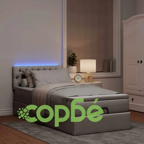 Османско легло с матрак и LED осветление, 100x200 см, таупе, полиестерен плат ➤ топ цена ➤ sorbe.bg