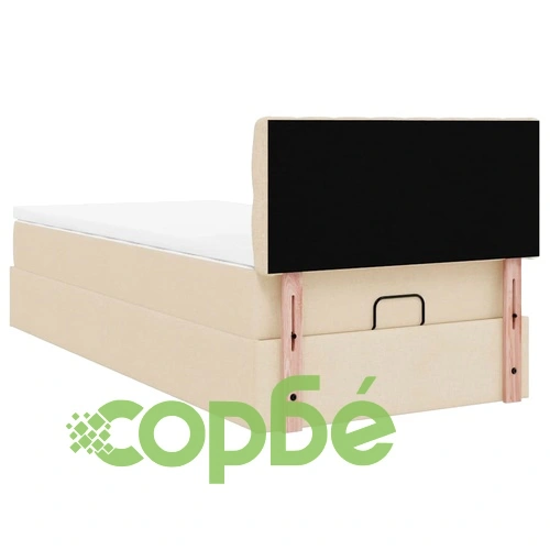 Османско легло с матрак и LED осветление, 100x200 см, кремав плат ➤ топ цена ➤ sorbe.bg