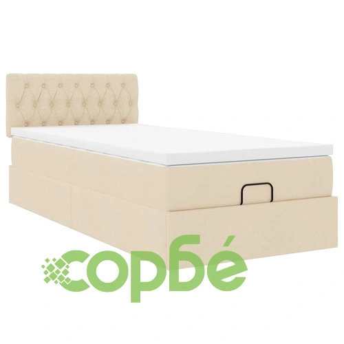 Османско легло с матрак и LED осветление, 100x200 см, кремав плат ➤ топ цена ➤ sorbe.bg