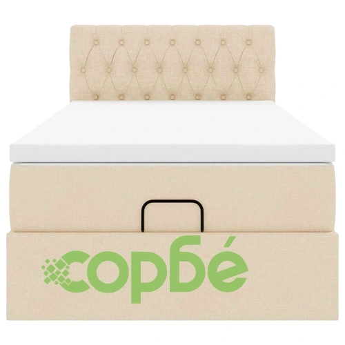 Османско легло с матрак и LED осветление, 100x200 см, кремав плат ➤ топ цена ➤ sorbe.bg