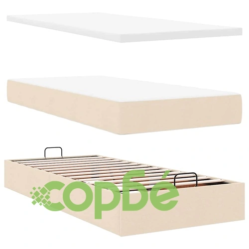 Османско легло с матрак и LED осветление, 100x200 см, кремав плат ➤ топ цена ➤ sorbe.bg