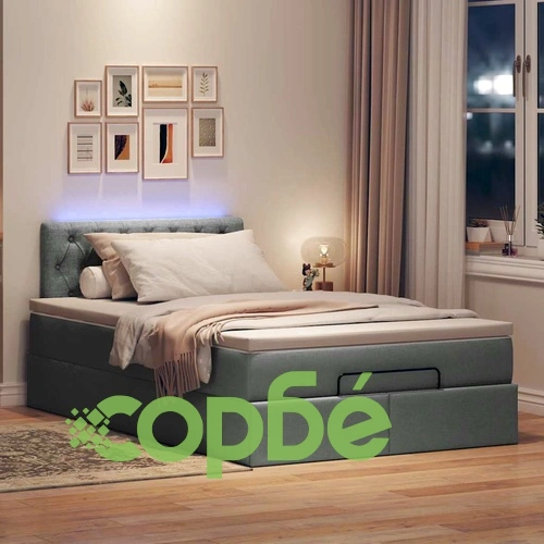 Легло тип Османска с матрак, топ матрак и LED осветление, тъмносиво, 120x190 см, плат ➤ топ цена ➤ sorbe.bg