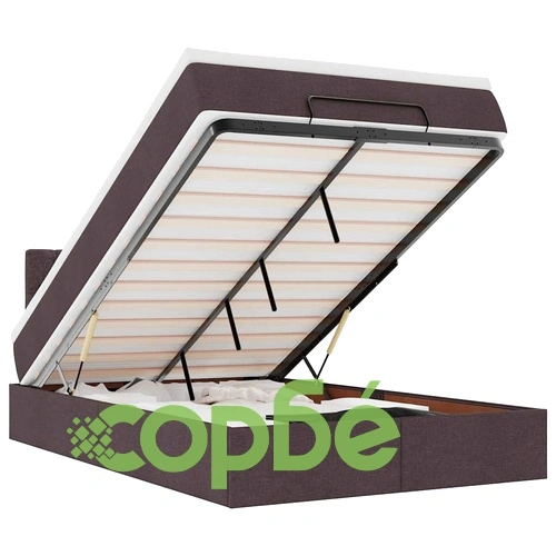 Легло с османски механизъм, матрак и LED осветление, 120x200 см, тъмнокафяв плат ➤ топ цена ➤ sorbe.bg