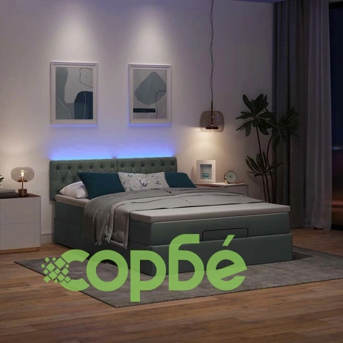 Легло тип Османска с матрак, топ матрак и LED осветление, тъмносиво, 140x200 см, плат ➤ топ цена ➤ sorbe.bg