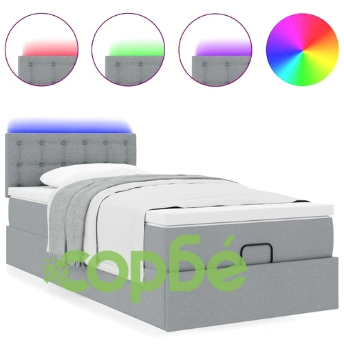 Легло тип Османка с матрак и LED осветление, 80x200 см, светлосив плат ➤ топ цена ➤ sorbe.bg