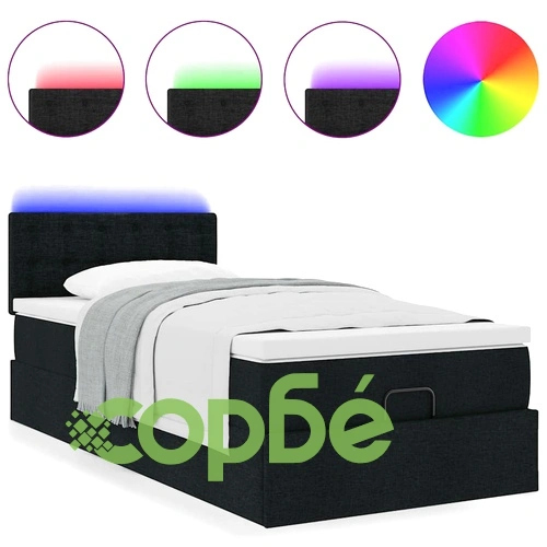 Легло тип Османка с матрак и LED осветление, черно, 80x200 см, полиестерен плат ➤ топ цена ➤ sorbe.bg