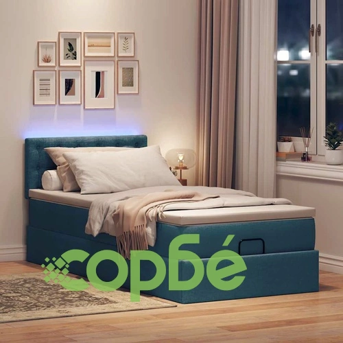 Османско легло с матрак и LED осветление, 80x200 см, синя текстилна тапицерия ➤ топ цена ➤ sorbe.bg