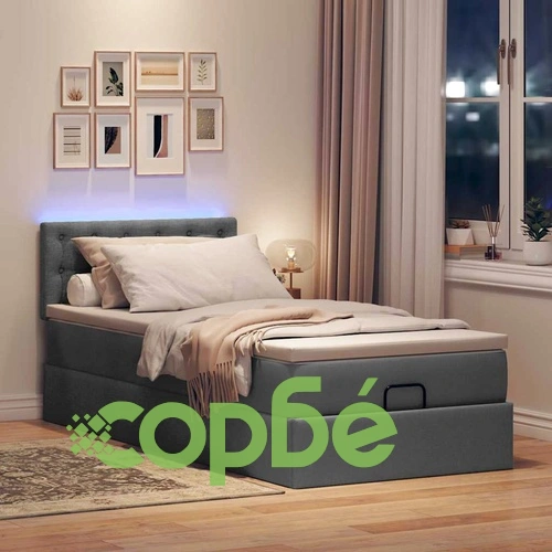 Османско легло с матрак и LED осветление, 90x190 см, тъмносив плат ➤ топ цена ➤ sorbe.bg